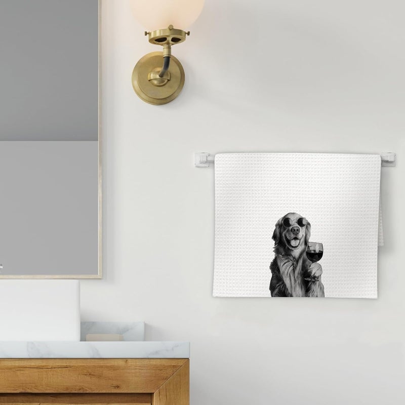 FIicy Golden Retriever Gifts Wine Kitchen Towels, Gifts for Golden Retriever Dog Wine Lovers Decorative Hand Dish Towel for Kitchen Home Bar, Funny GoldenRetriever Dog Owners Home Bar Decor(16x24In) - Image 2